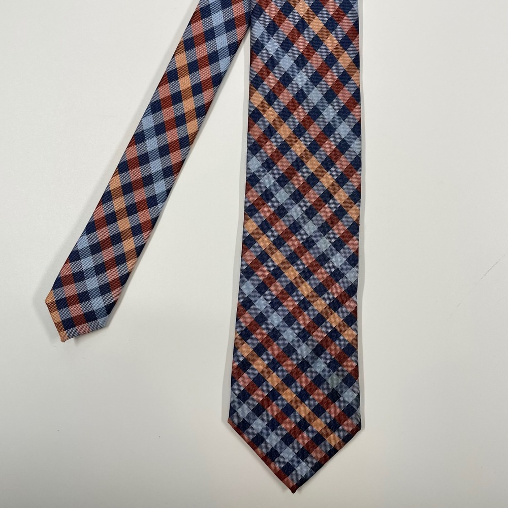 Croft & Barrow Blue Orange Plaid Silk Blend Necktie Mens OS